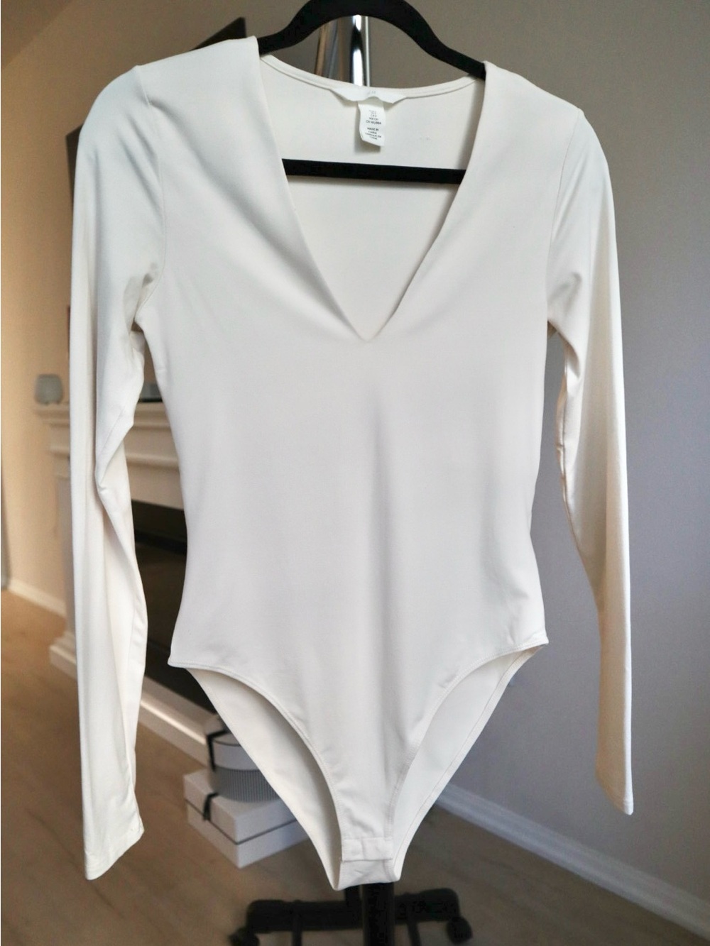 Long-Sleeve V-Neck Cream Bodysuit